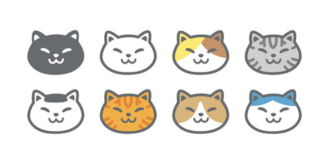 cat vector kitten calico icon smiling face head logo symbol pet cartoon character illustration doodle design isolated clip art