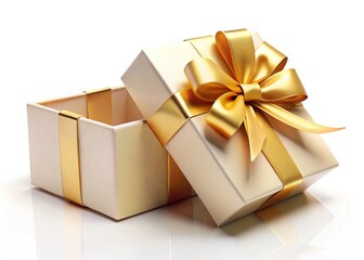 Open Gift Box with Luxurious Creamy Color and Golden Ribbon
