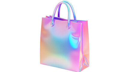 Iridescent shopping bag showcasing vibrant colors and sleek design for stylish shopping trips or events