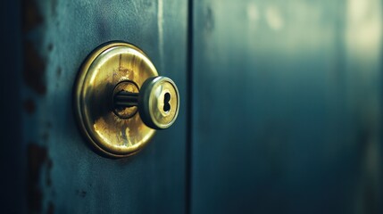 Close up of a vintage door lock with a keyhole suggesting security