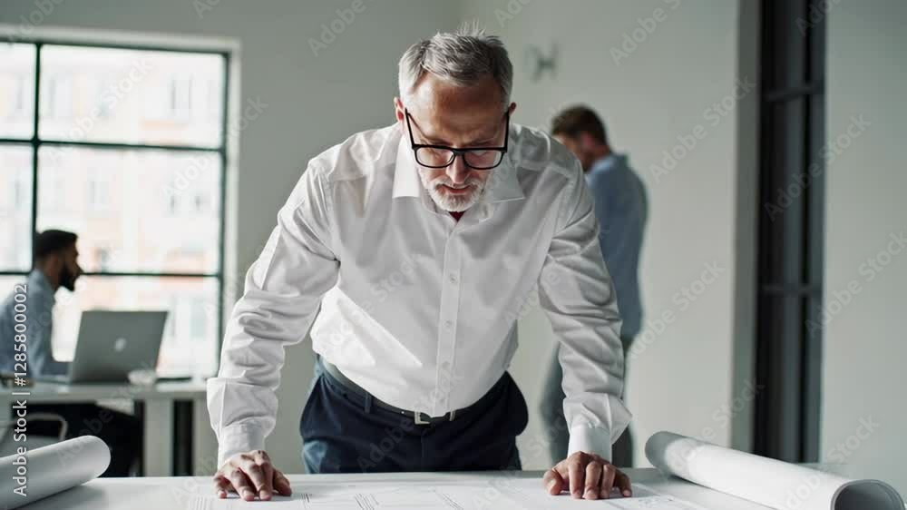 Aufkleber professional engineer meticulously reviewing architectural blueprints, demonstrating expertise and c