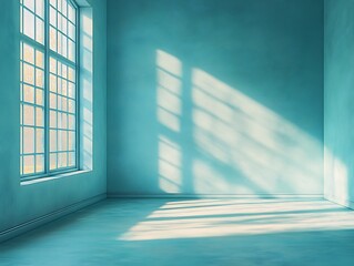 Obraz premium Serene Teal Room Bathed in Soft Sunlight. AI Generated