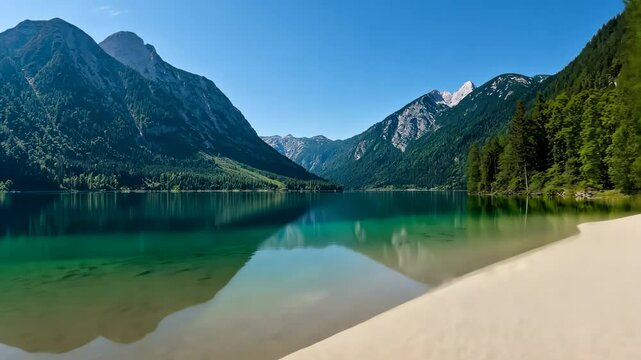 A beautiful lake with mountains in the background