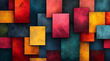 Fototapeta premium Vibrant abstract rectangles overlap dynamically creating a rich warm color palette. AI Generated