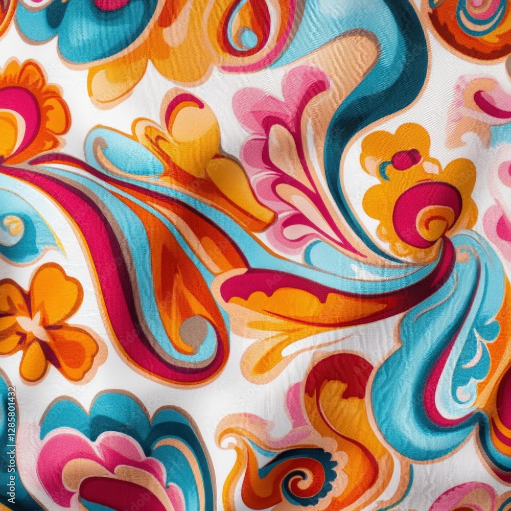Poster vibrant swirls and colorful floral patterns on white background