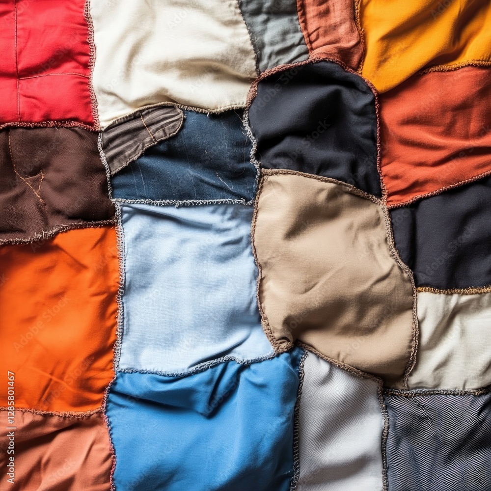Poster colorful patchwork fabric close-up for textile and design projects