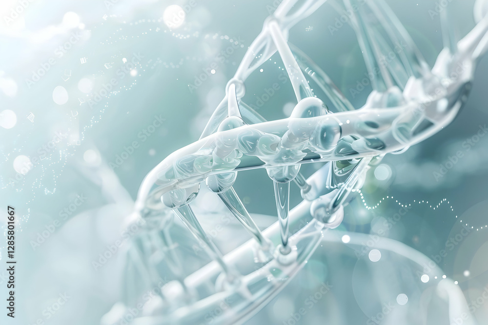 Poster abstract representation of dna structure with luminous background and scientific elements