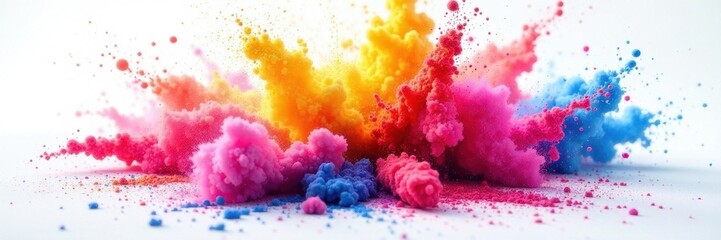 Fototapeta premium Vibrant CMYK Holi powder explosion Isolated white background , design, dye, cloud