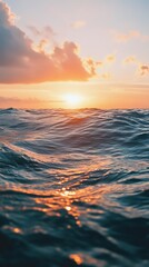 Vibrant ocean sunset with majestic waves and golden sky