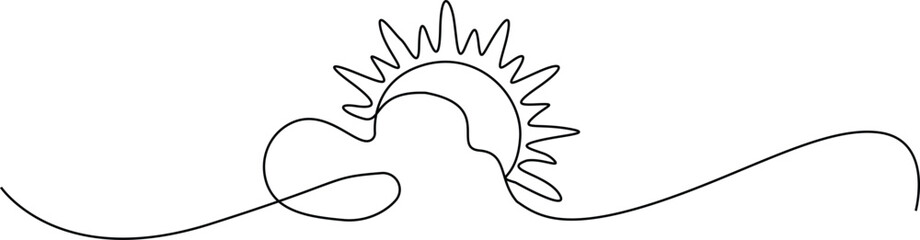 Sun and cloud continuous one line drawing. Isolated on white background, vector illustration.