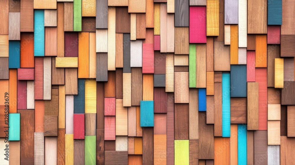 Aufkleber Vibrant Multicolored Wooden Planks Arranged in a Stylish Pattern