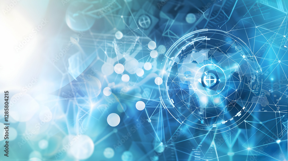 Poster abstract digital technology background with interconnected data and global map visualization
