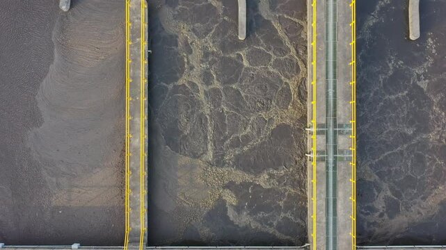 Aerial View of Water Treatment Plant. Sustainable Water Management, 4K footage.