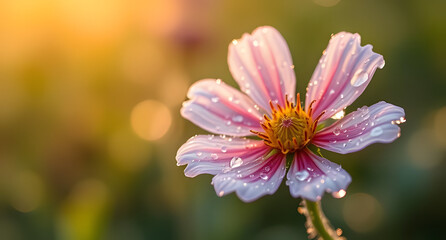 Close-up of a wildflower covered in morning dew background. Nature's delicate beauty captured in detail