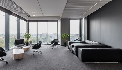 Grey CEO office interior with waiting area