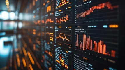 Financial data wall displays trends