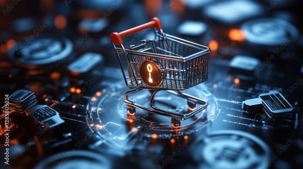 Poster e-commerce security measures online shopping digital cart cyber environment abstract viewpoint data 