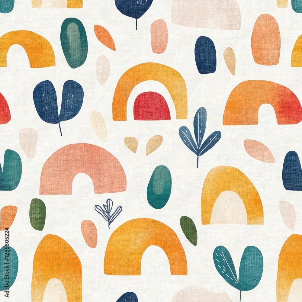 Poster Colorful Abstract Pattern Featuring Arches and Nature Elements