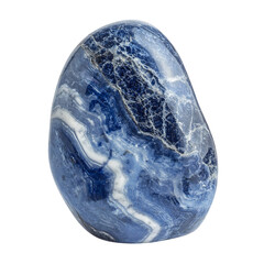 A Smooth Piece of Sodalite with Rich Blue and White Marbled Egg Isolated on Transparent Background