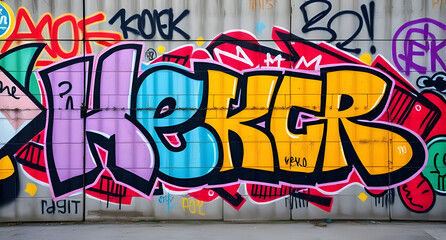 Colorful graffiti art covering an urban wall background. Bold expressions of creativity in a concrete jungle