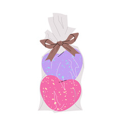 Set aromatic bath bombs in transparent packaging. Hygiene procedure and body care. Fragrant effervescent bath bombs. Cosmetic. 