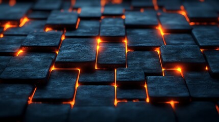 Glowing Dark Stone Tiles Abstract Background. AI Generated