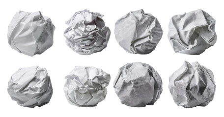 Naklejka premium Crumpled Paper Balls on White Background for Creative Concepts, isolated on transparent background