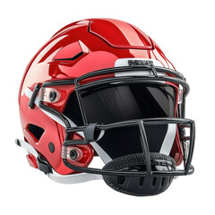 Fototapeta premium Red football helmet with visor and black faceguard on transparent background
