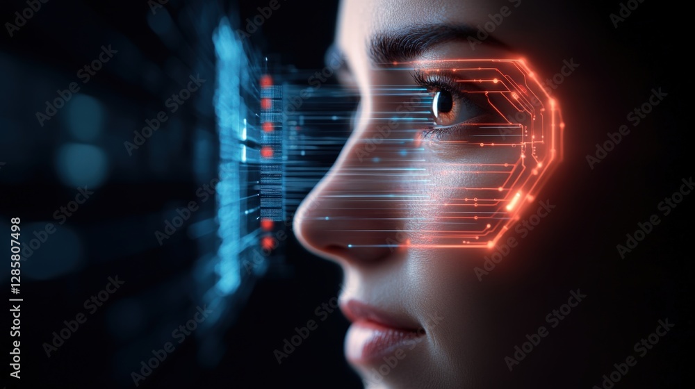 Poster exploring futuristic technology human interface with ai digital realm visual art cyber environment c