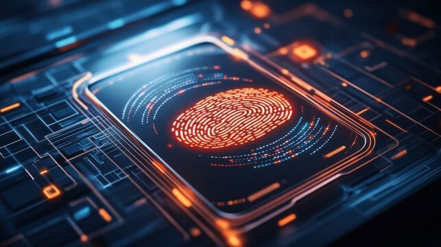 Digital fingerprint security technology modern cyber environment high-tech imagery futuristic design close-up view innovative concepts
