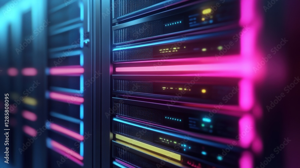 Poster data center operations high-tech facility digital infrastructure modern environment close-up view se