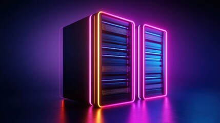 Innovative data storage solutions modern data center technology showcase neon-lit environment futuristic viewpoint