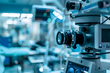 Fototapeta premium Advanced surgical equipment in a modern operating room, showcasing precision and technology