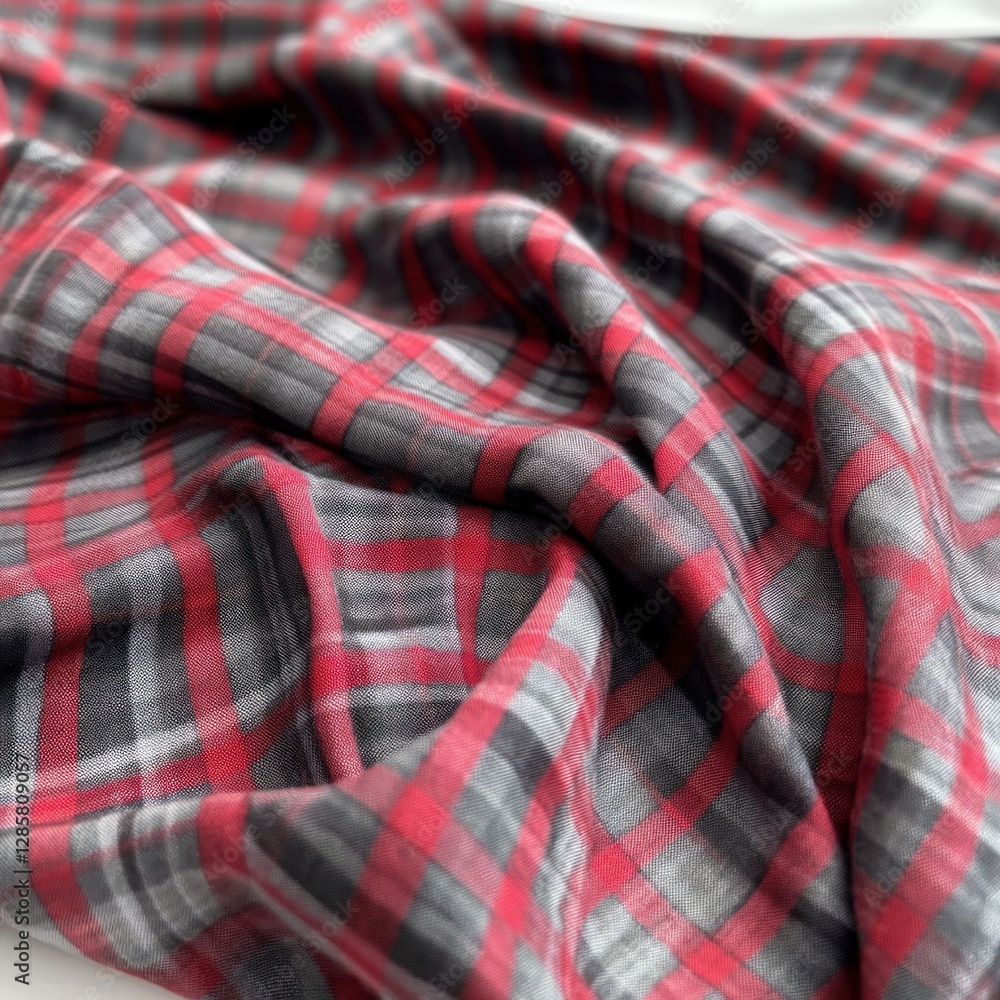 Poster red and gray plaid textile texture with creases and shadows