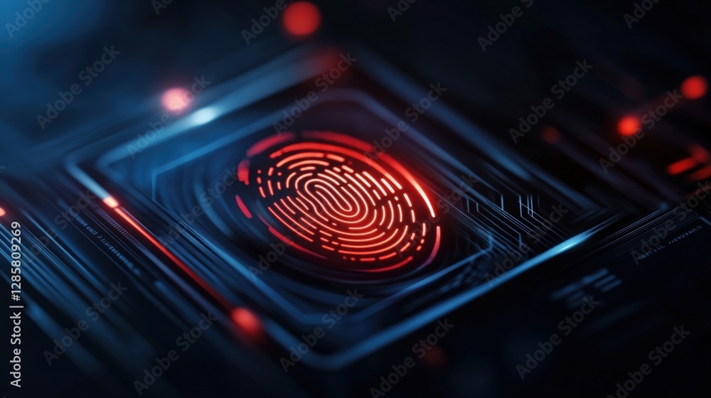 Poster digital security event fingerprint authentication technology cyber space graphic design futuristic e