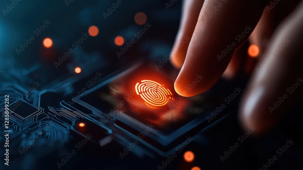 Poster fingerprint authentication technology digital security visual representation high-tech environment c
