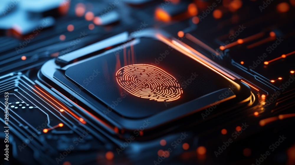 Poster revolutionary technology event exploring digital fingerprint security in cybersecurity tech hub digi