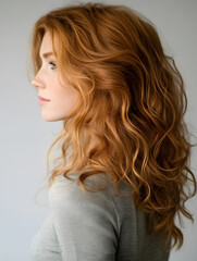 Fototapeta premium Profile of a Young Woman with Vibrant Curly Red Hair and Natural Beauty Expression : Generative AI