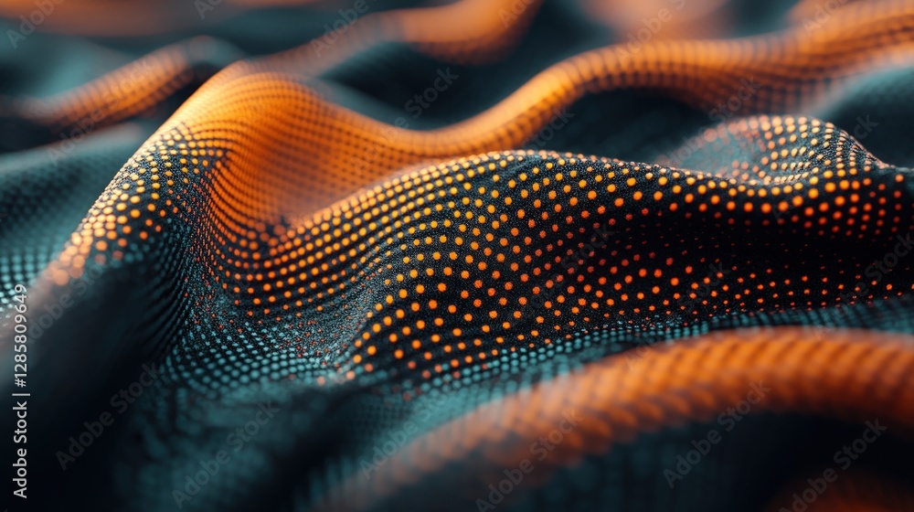 Poster Abstract Cloth Texture with Orange Dots and Flowing Waves