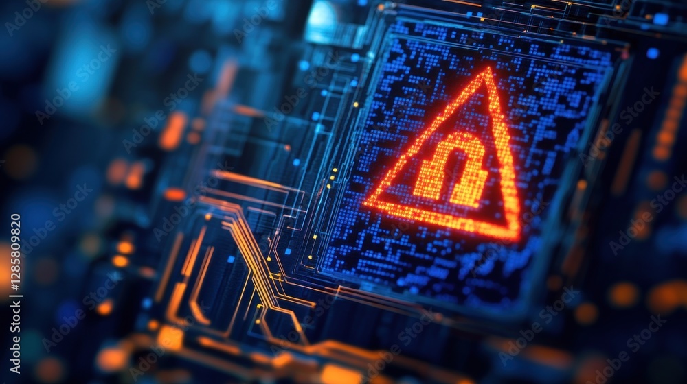 Aufkleber cybersecurity vulnerability warning sign with circuit board background