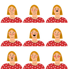 Woman Facial Expressions Vector Set