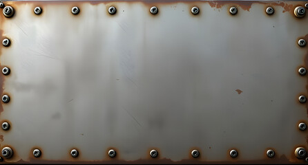 Industrial steel panel riveted background. Heavy metallic surface with visible bolts and seams