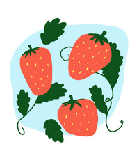 Strawberries with leaves vectorial illustration