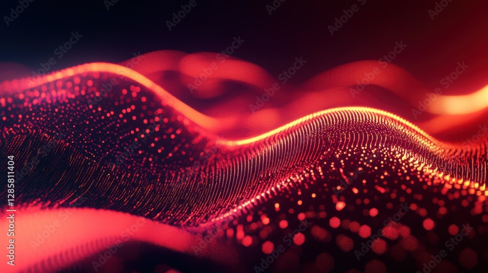 Aufkleber glowing neon red wave animation, abstract red waves with futuristic digital lines