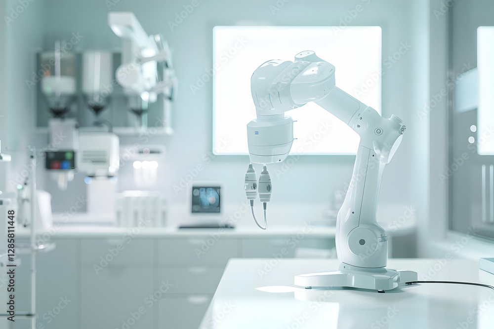 Poster advanced robotic arm in a modern laboratory, showcasing precision technology in action