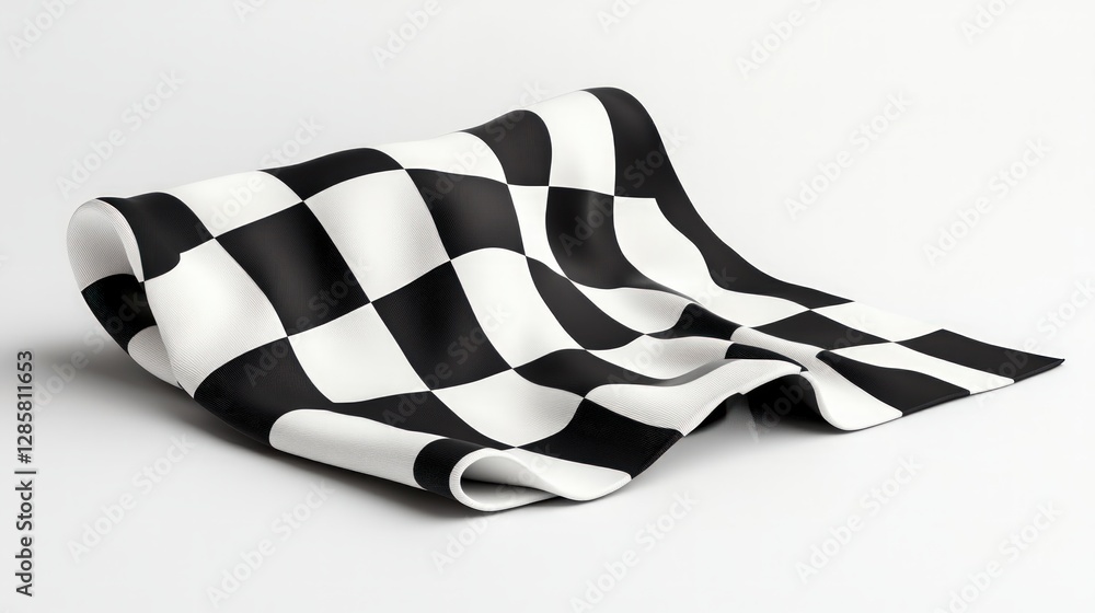 Poster black and white checkered pattern fabric draped on a surface