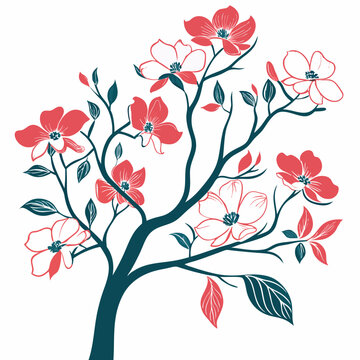 red and white flowers on teal tree clip art preview