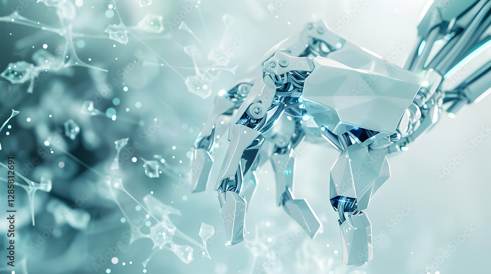 Aufkleber futuristic robotic hand interacting with digital particles in a high-tech environment