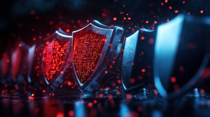 Cyber defense action with shields digital realm graphic design futuristic environment close-up view security concept