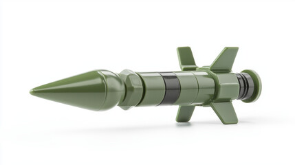 green missile model with pointed tip and fins, showcasing military design